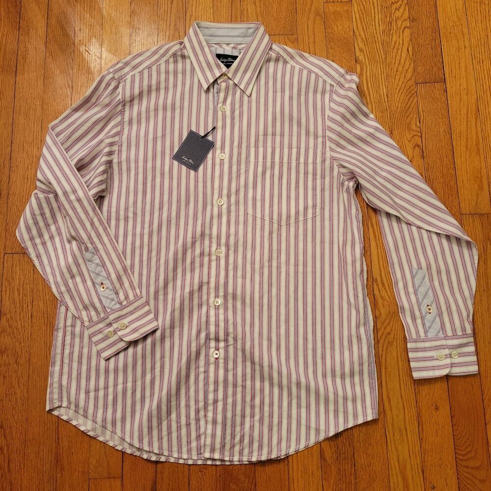 Indigo Palms M Striped Button Down Shirt Cotton Long Sleeve White Red Stripes Pr